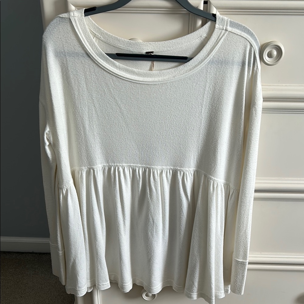 Free People White Peplum Blouse with Long Sleeves